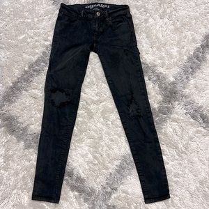 American Eagle, Black, Distressed, Jeggings, Size 0